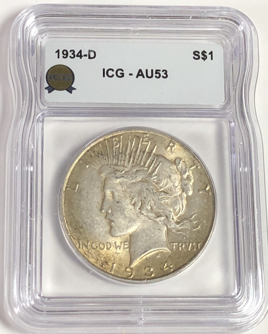 1934 D PEACE "ICG AU53"🔥TONING OBV/REV/LUSTER/ HIGH POINTS - HAIR/COLOR 💥✅