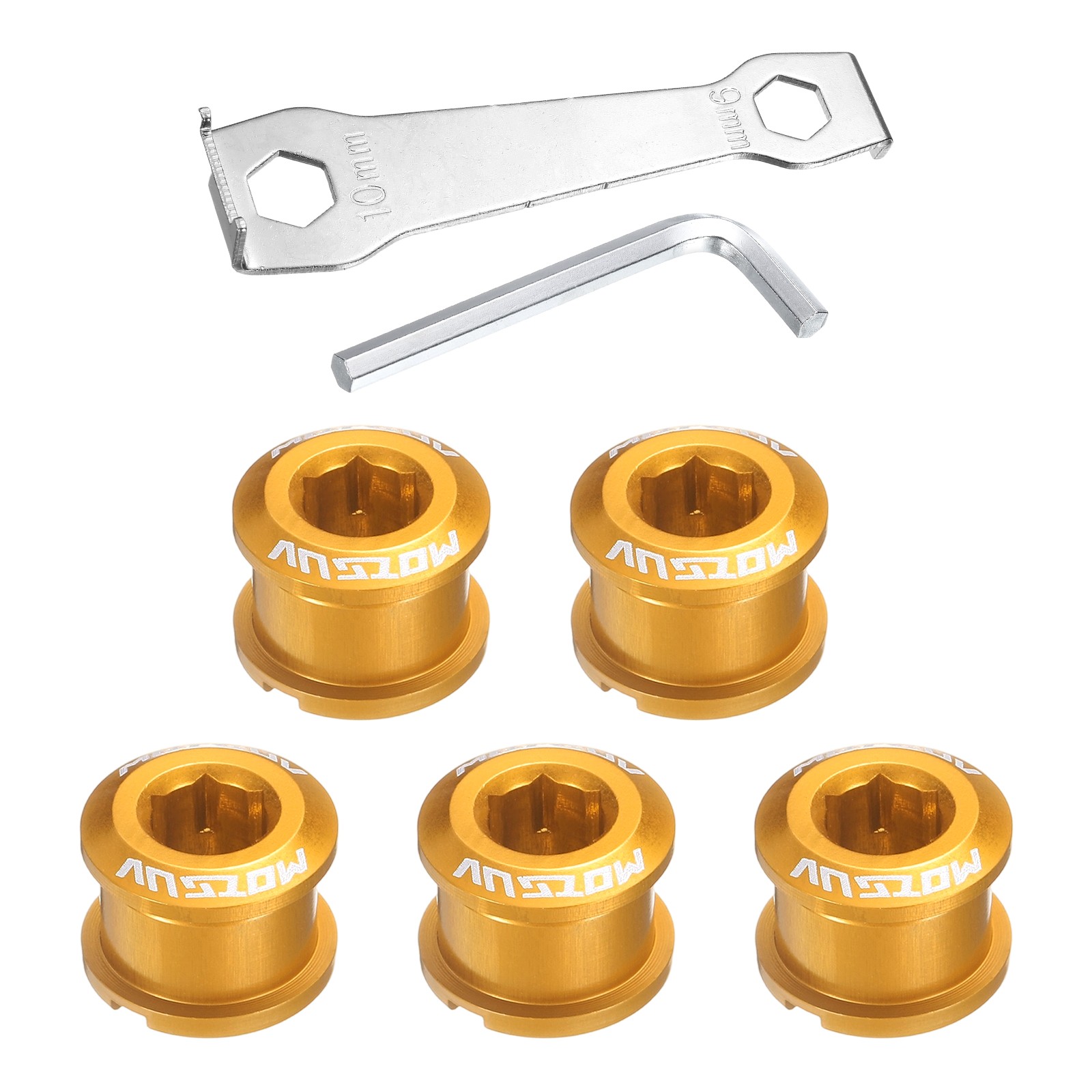5pcs Single Chain Ring Bolt M8 Bike Chainwheel Screw W Mounting Wrench Yellow