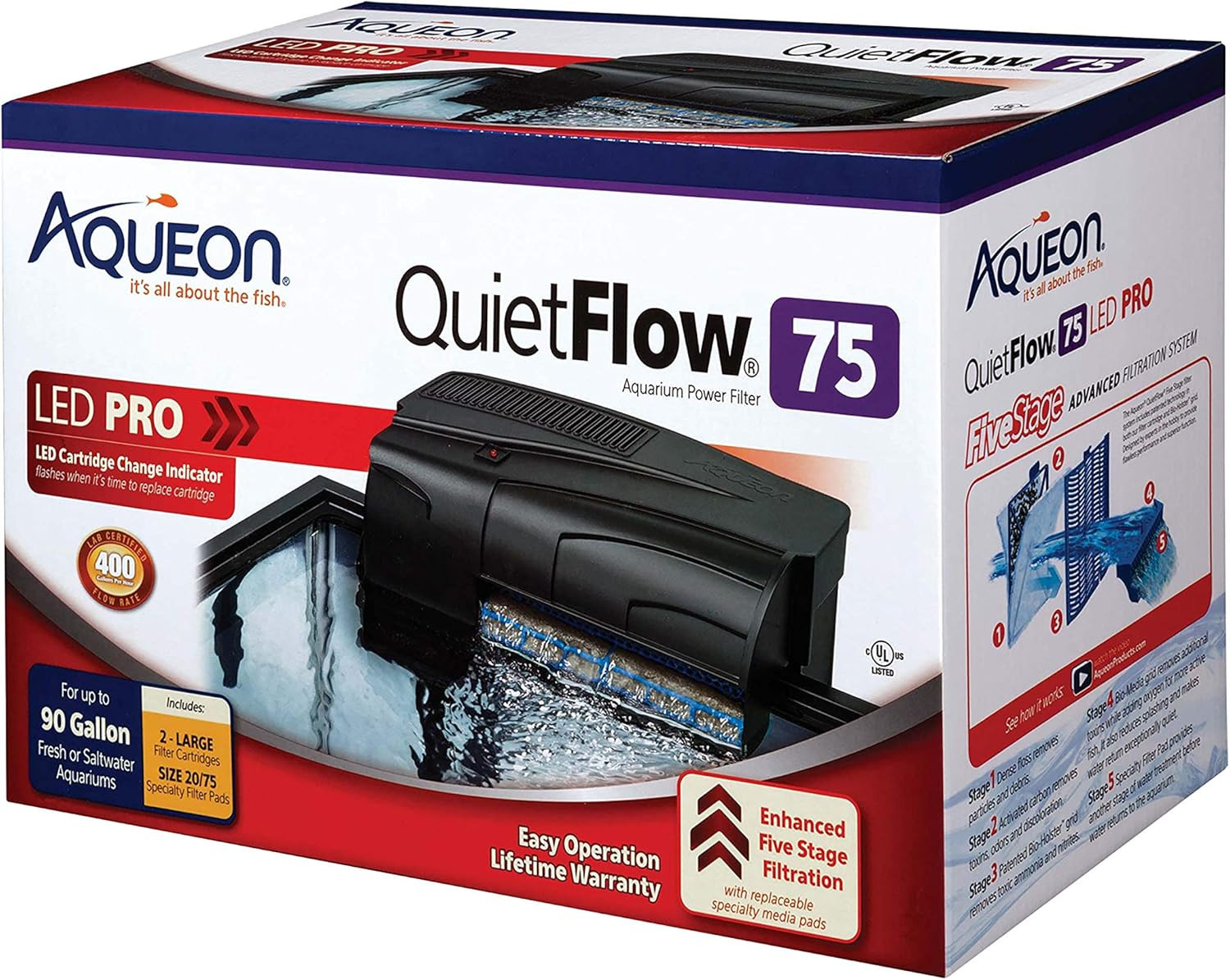 Quietflow 75 LED PRO Aquarium Fish Tank Power Filter for up to 90 Gallon Aquariu
