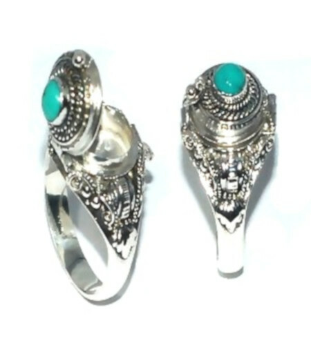 Sterling Silver Poison Ring With Stabilized Turquoise