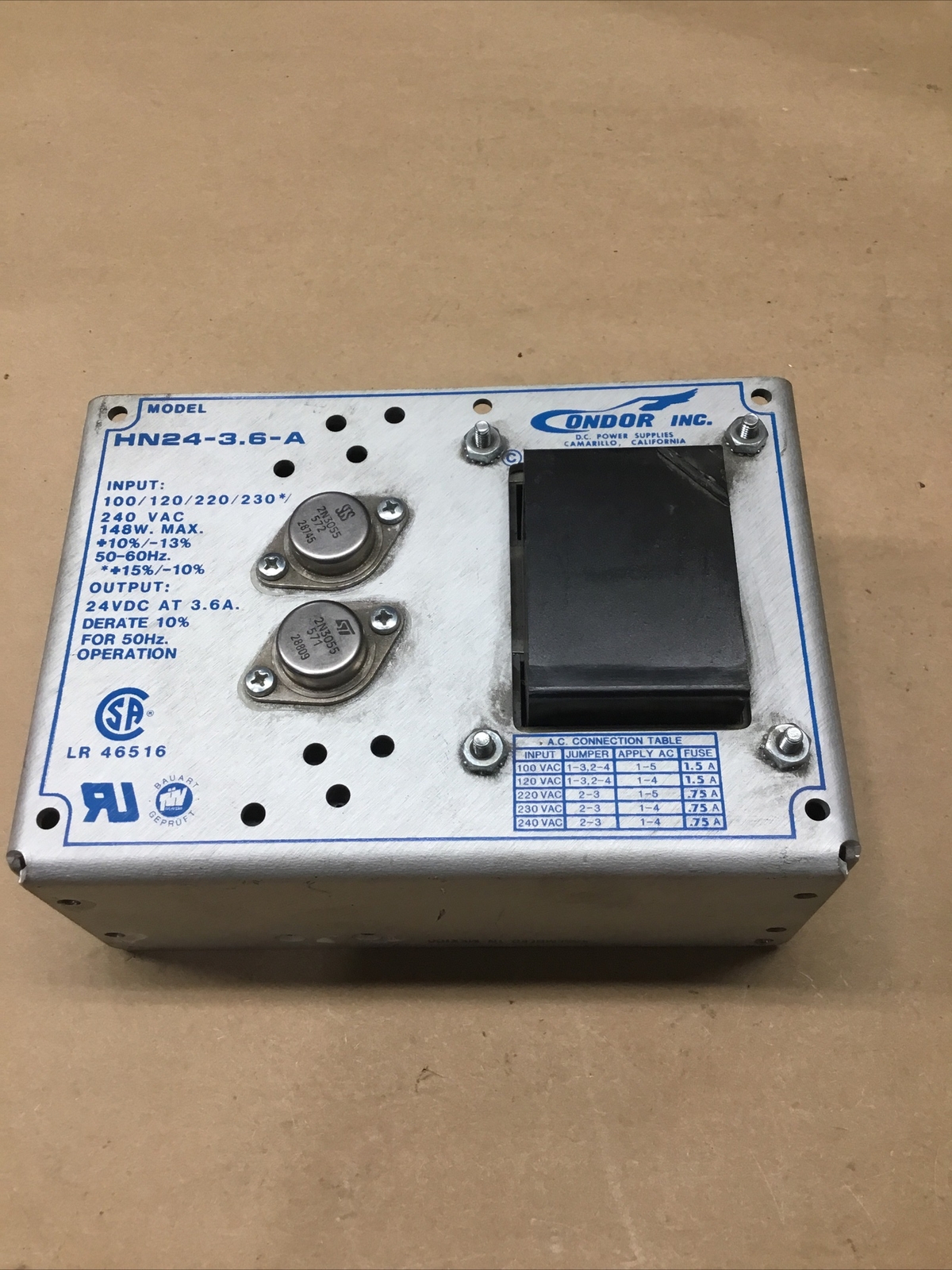 Condor HN24-3.6-A Power Supply 100/120/215/230v 3.6A 24v-dc #710K120