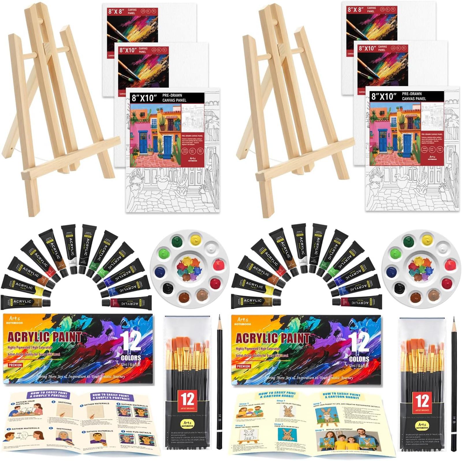 Acrylic Paint Set for Couples Families with Portrait Cartoon Guides 62 pcs 24