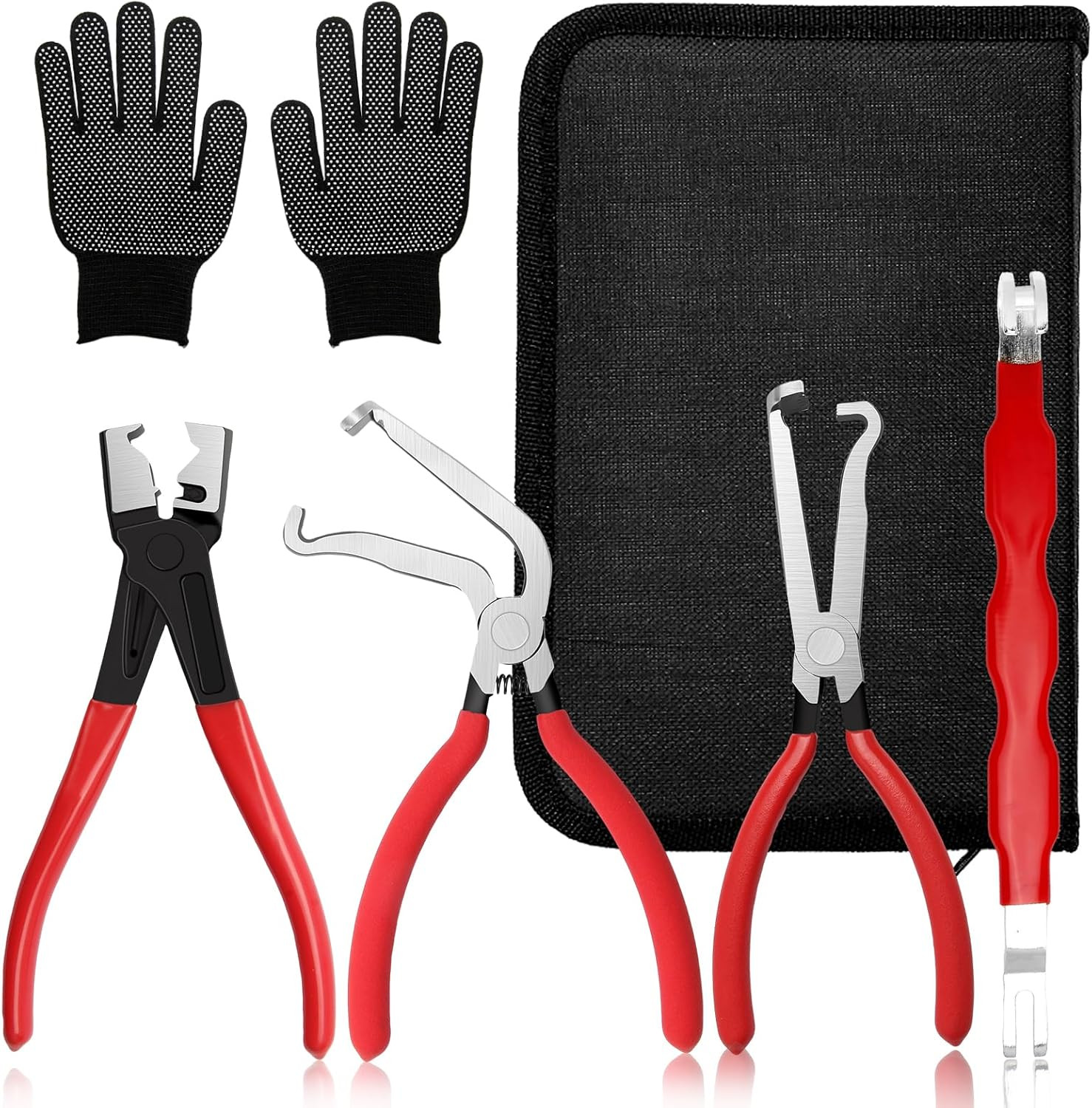 【5-Pcs Kit】Electrical Disconnect Pliers Set w/Gloves - Auto Connector Tool for F