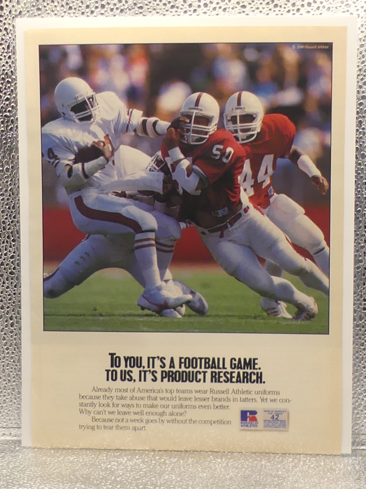 Vintage Russell Athletic Football Magazine 1990 Print Advertising Full Page Ad