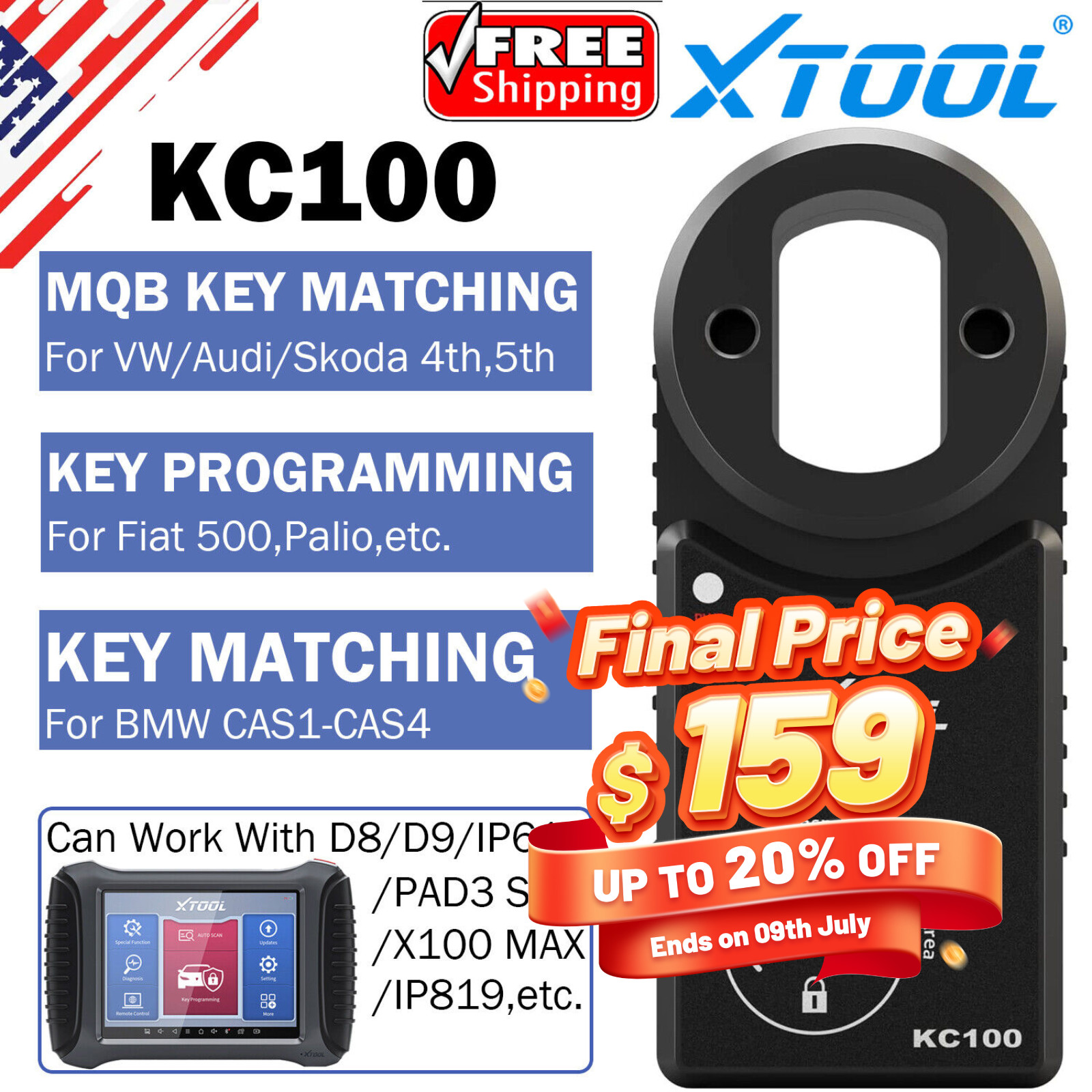 XTOOL KC100 Key Programmer Tool for XTOOL D7 D8S X100PADS D9S PRO IP616 Scanner