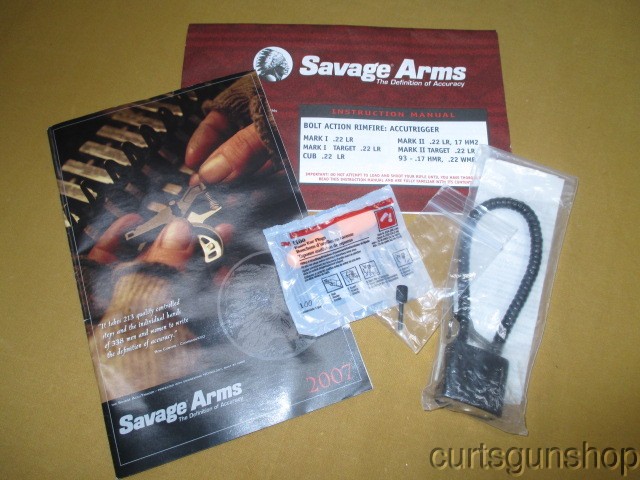 Savage Mark I/Mark II Caliber .22LR/.17HMR Rifle Manual, Lock, Paperwork Packet