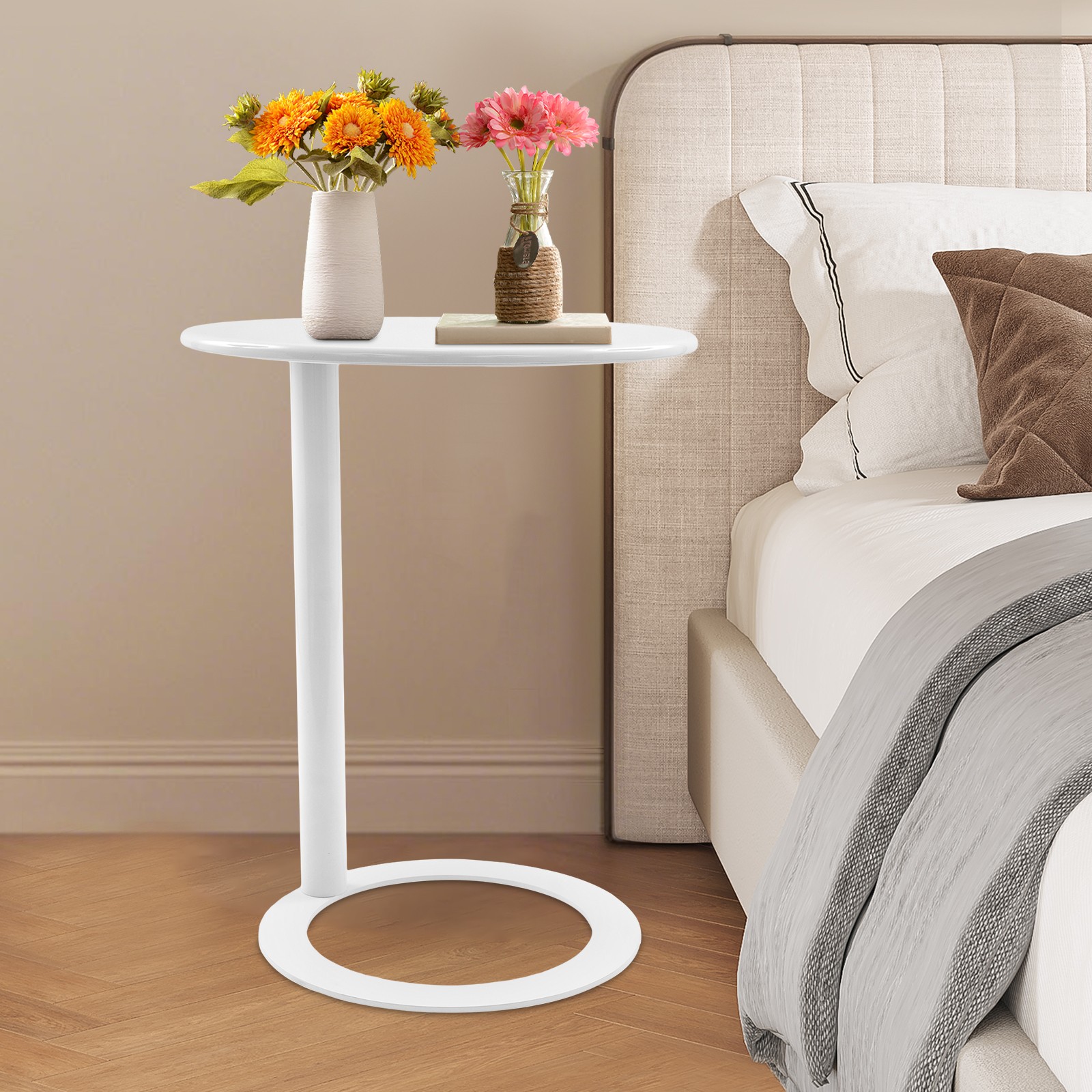 Round Side Table with O-Shaped Base - Stylish, Space-Saving Design