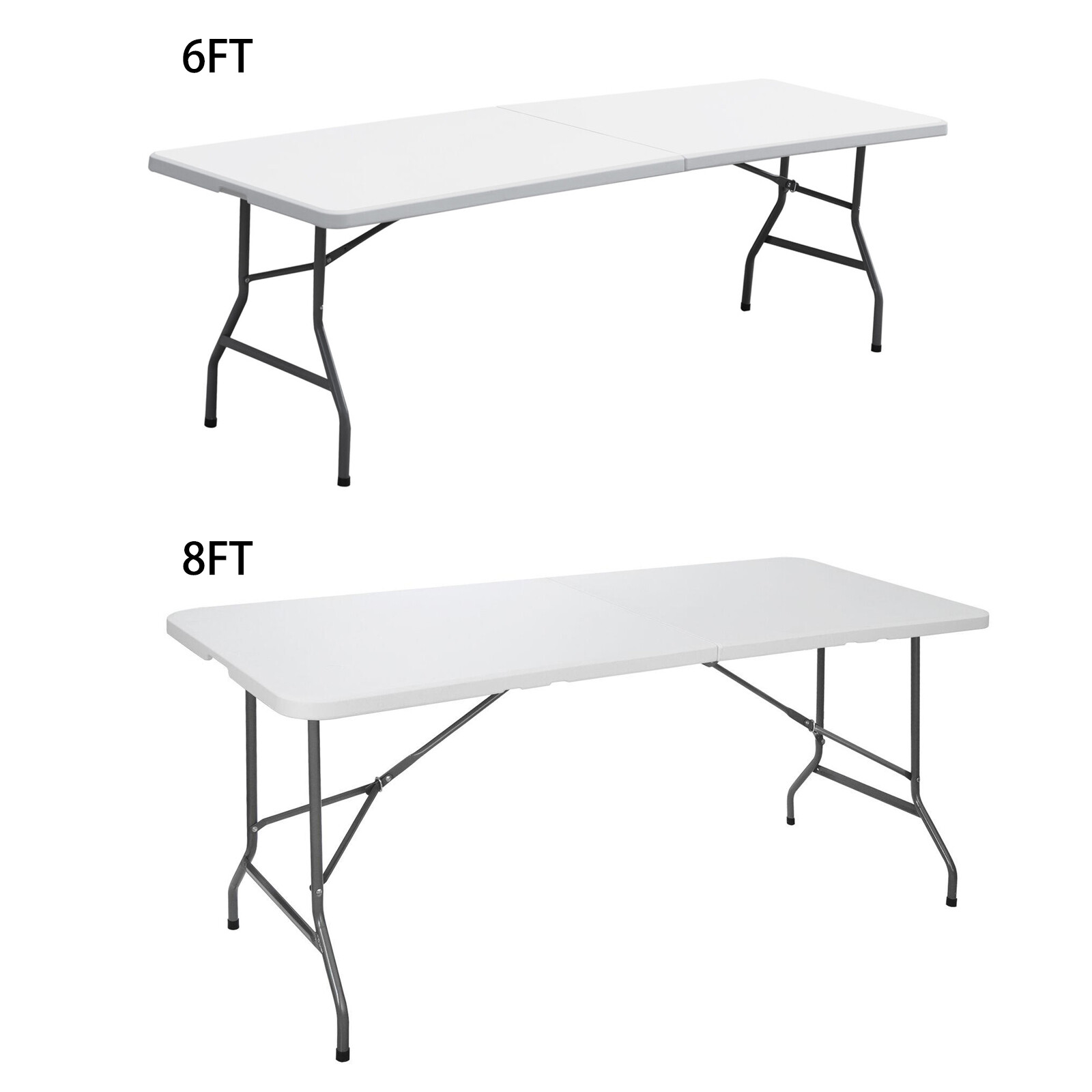6/8FT Folding Picnic Table for Outdoor Portable Fold-in-Half Plastic Table White