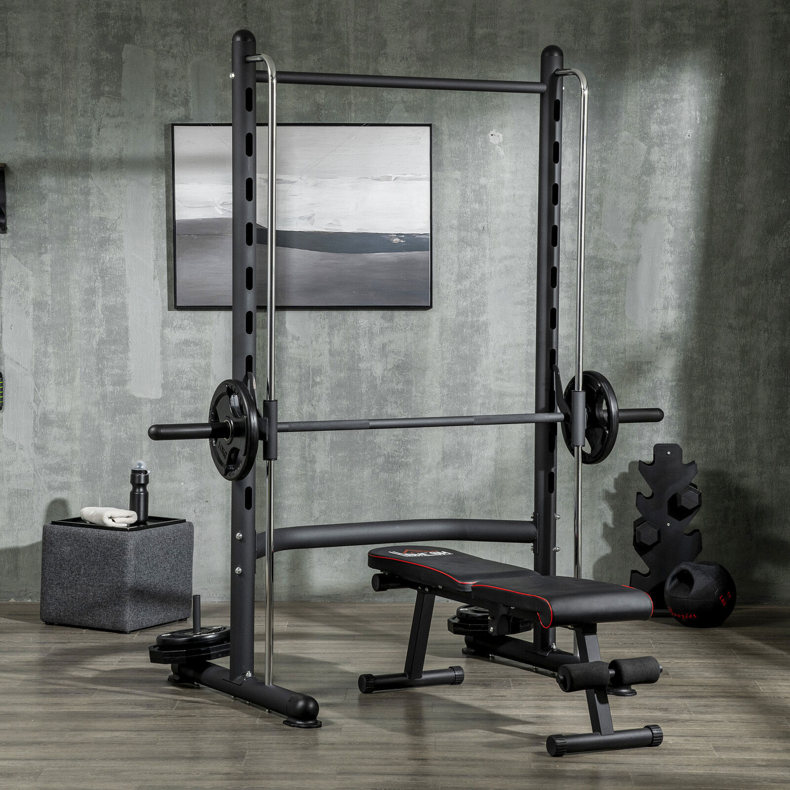 DEFECTIVE Adjustable Squat Rack with Pull Up Bar Barbell Bench Press Wei G3D