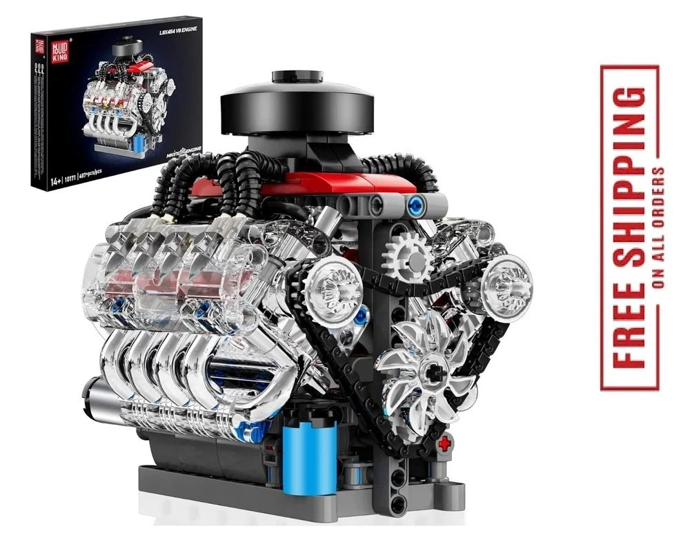 V8 Engine Model Kit - 487 Pcs to Build Your Own Mini Engine That Works - D