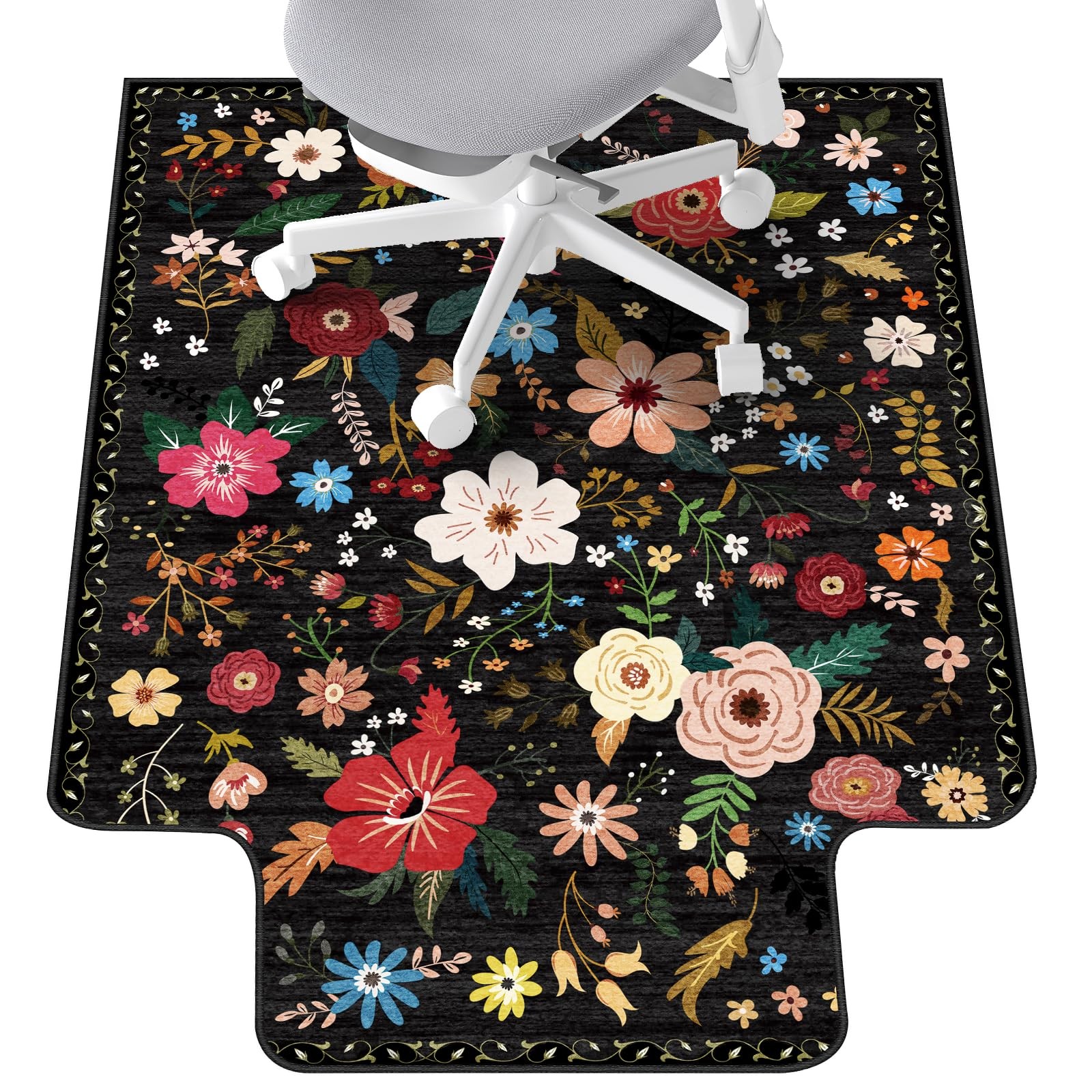 Office Chair Mat for Hardwood Floor & 36"X 48", Convex Black Colorful Flower