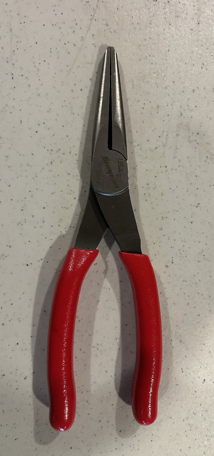 NOS. Snap On 8" Needle Nose Pliers Red Soft Grip Handle 96CF USA