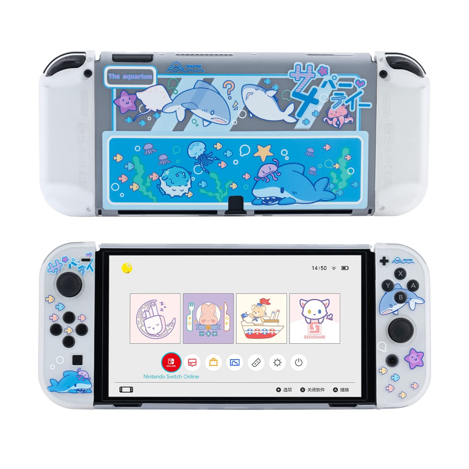 GeekShare Protective Case for Nintendo Switch OLED Hard Shell Clear Case Shark