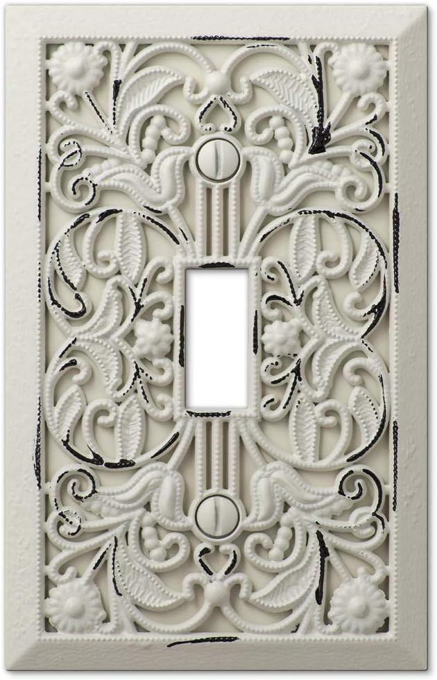 Vintage-WHITE Metal Iron LIGHT SWITCH 1-GANG TOGGLE WALL PLATE Decorative Cover