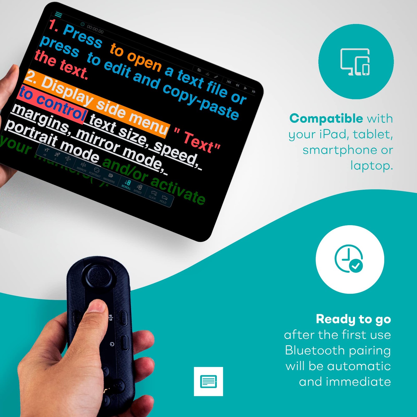 Bluetooth Remote Control for Teleprompter, Includes Teleprompter APP for Appl...