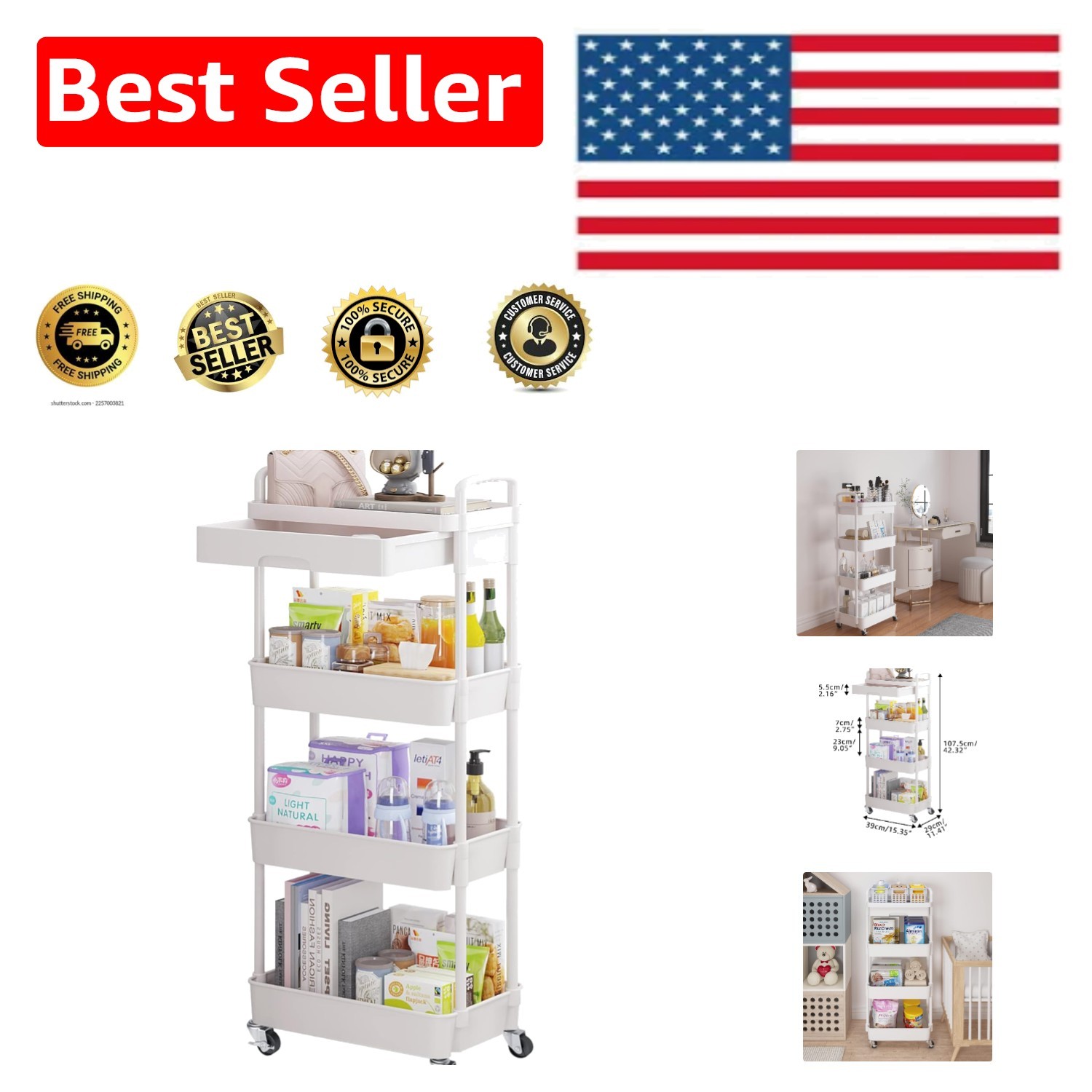 Heavy-Duty 4-Tier Rolling Cart with Quiet Wheels - Effortless Mobility and Style