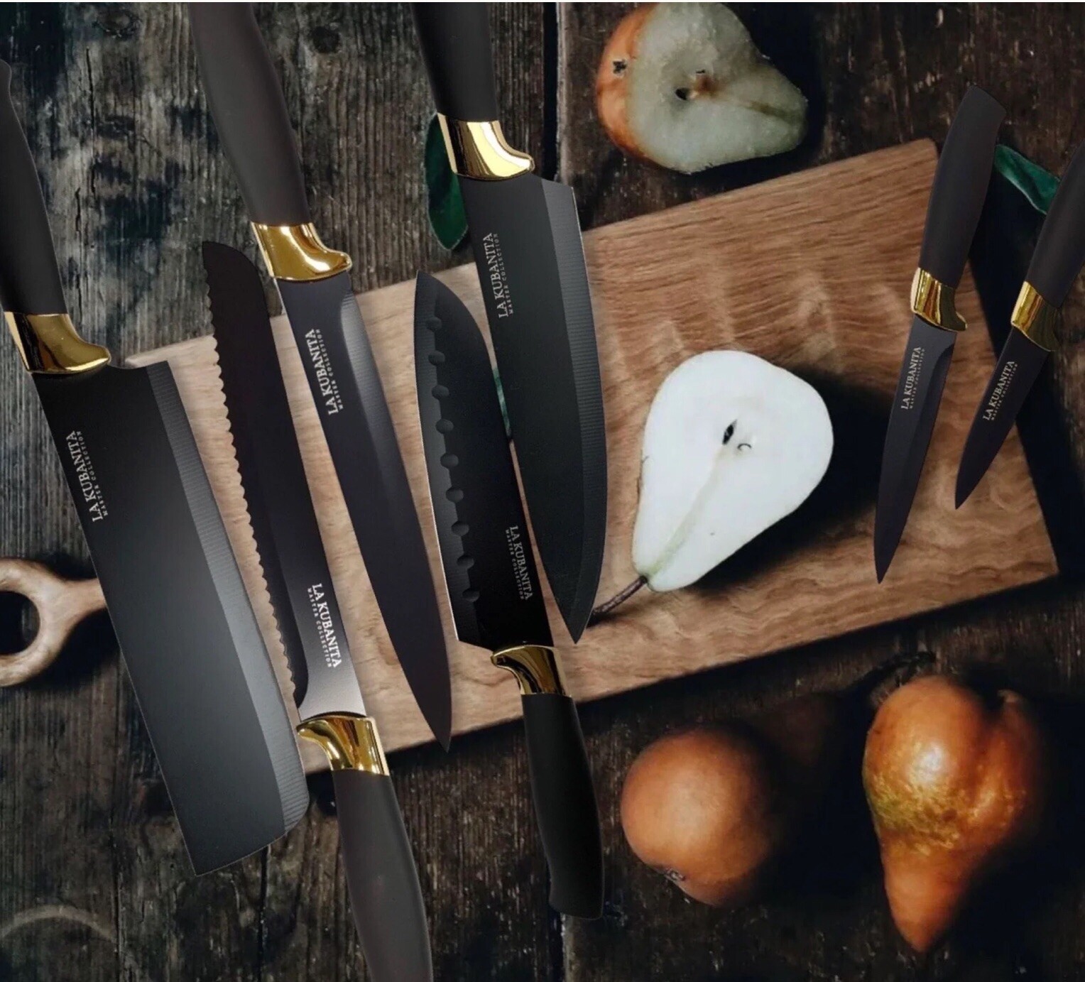 La Kubanita Master Collection 7 Piece Kitchen Knife Set With Knife Covers Black