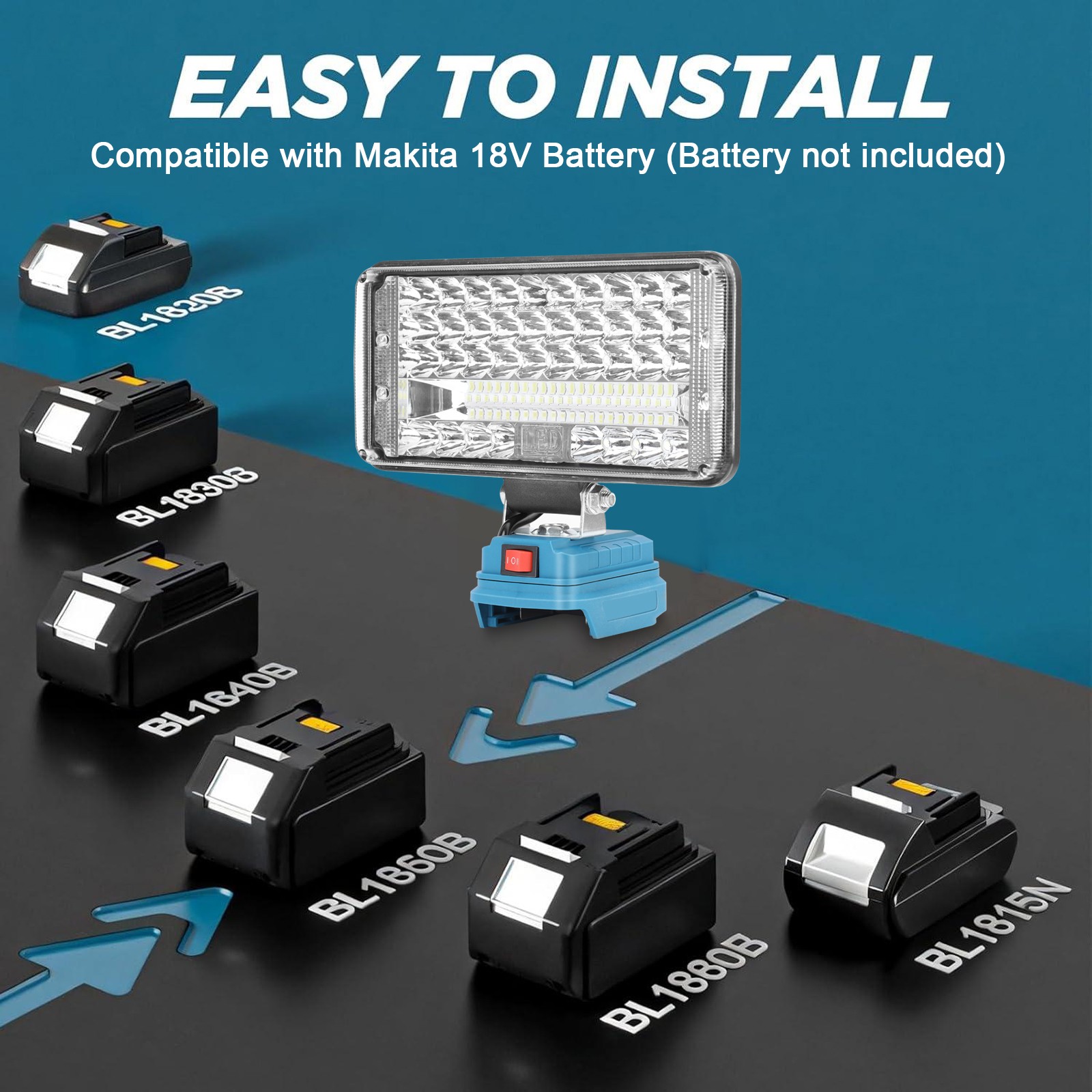 90W 18V LED Work Light Flashlight Compatible with Makita 18V LXT Battery