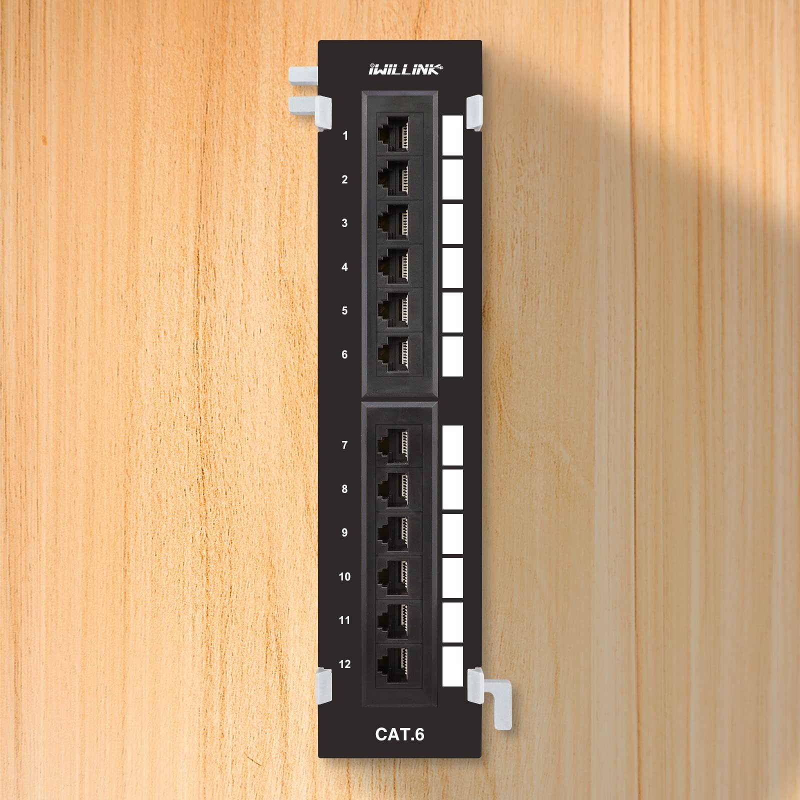 12~Port Mini Vertical Cat6 Patch Panel 10Gbps Network with Wall Mount Bracket