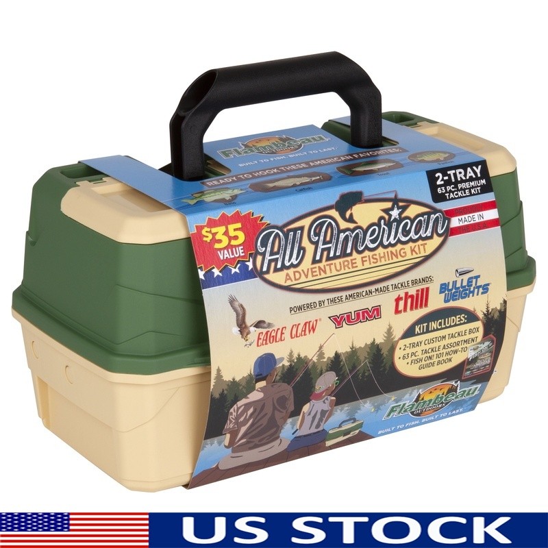 63 Piece Fishing Tackle Kit W/ Classic 2-Tray Tackle Box Fishing Accessories New