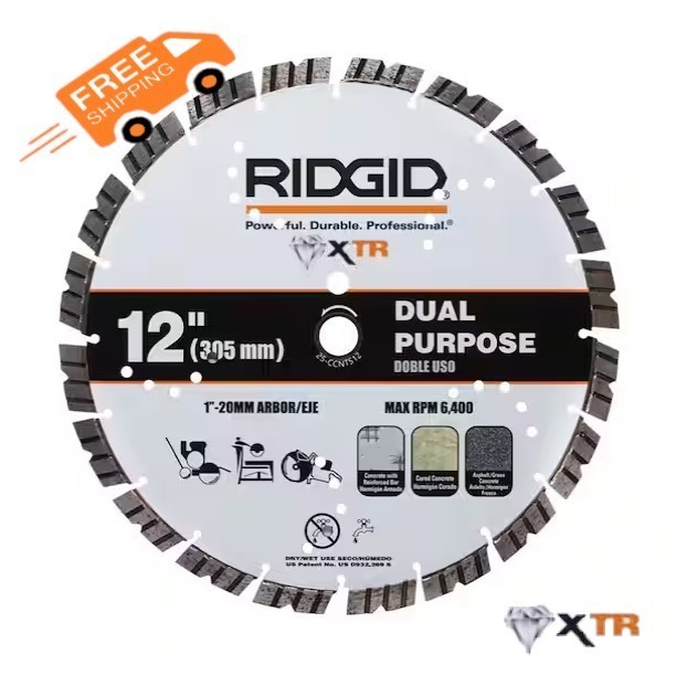 RIDGID 12 in. XTR Dual Purpose Cutting Segmented Rim Diamond Saw Blade