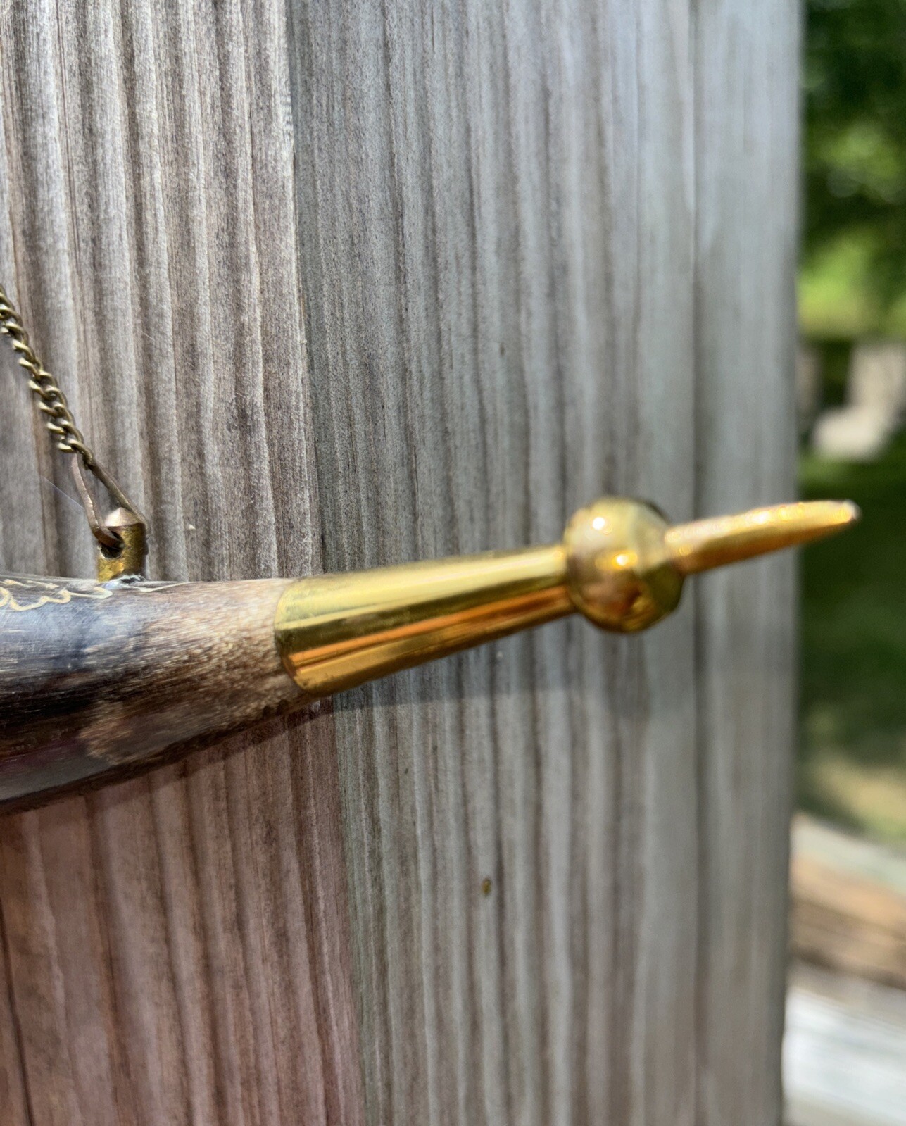 Antique Powder Horn Genuine Horn Brass Fittings Chain Carved Designs Signed Date