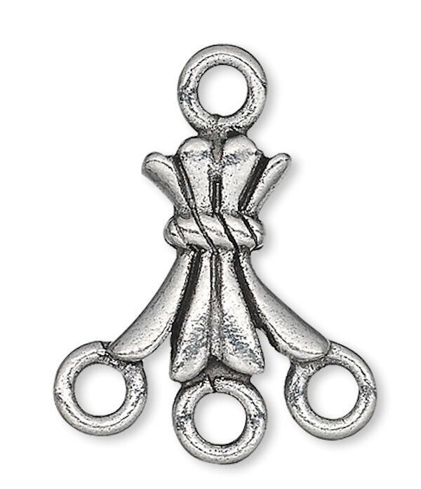 4 Antiqued Silver Pewter 17x14mm Chandelier Earring Tri Drops *