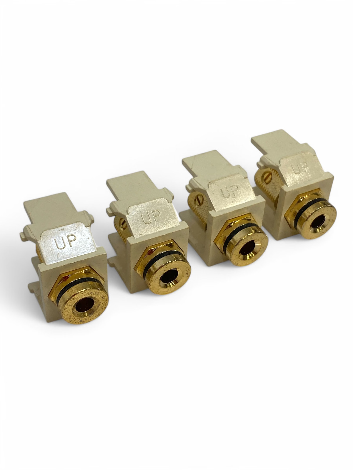 Leviton 40837-BIE Black-Stripe Banana Jack Quickport Connector- Ivory *Lot of 4*