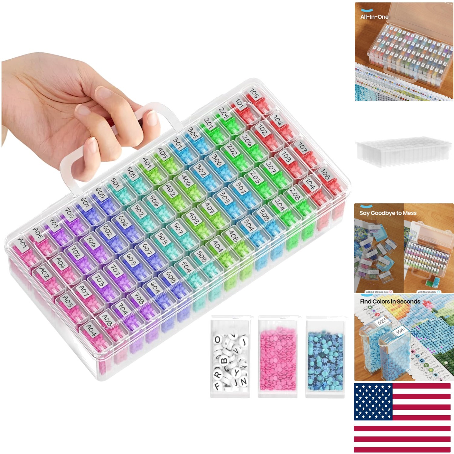 64-Piece Portable Storage Organizer for Diamond Art Kits - Easy Labeling Incl...