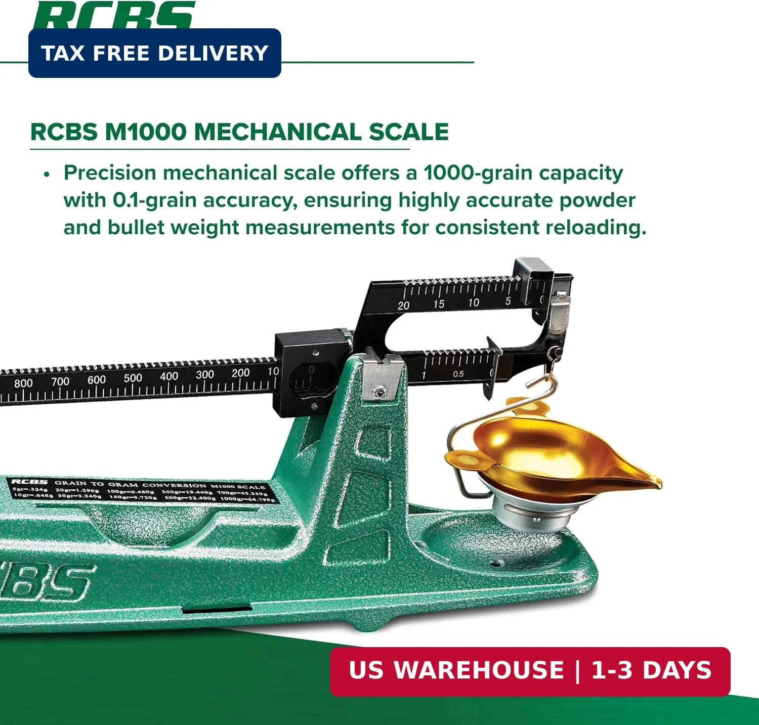 M1000 Mechanical Reloading Scale - 1000 Grain Capacity - Green