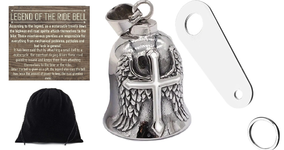 Guardian Angel White Cross RIDE BELL W Hanger Motorcycles Biker Gremlin Legend