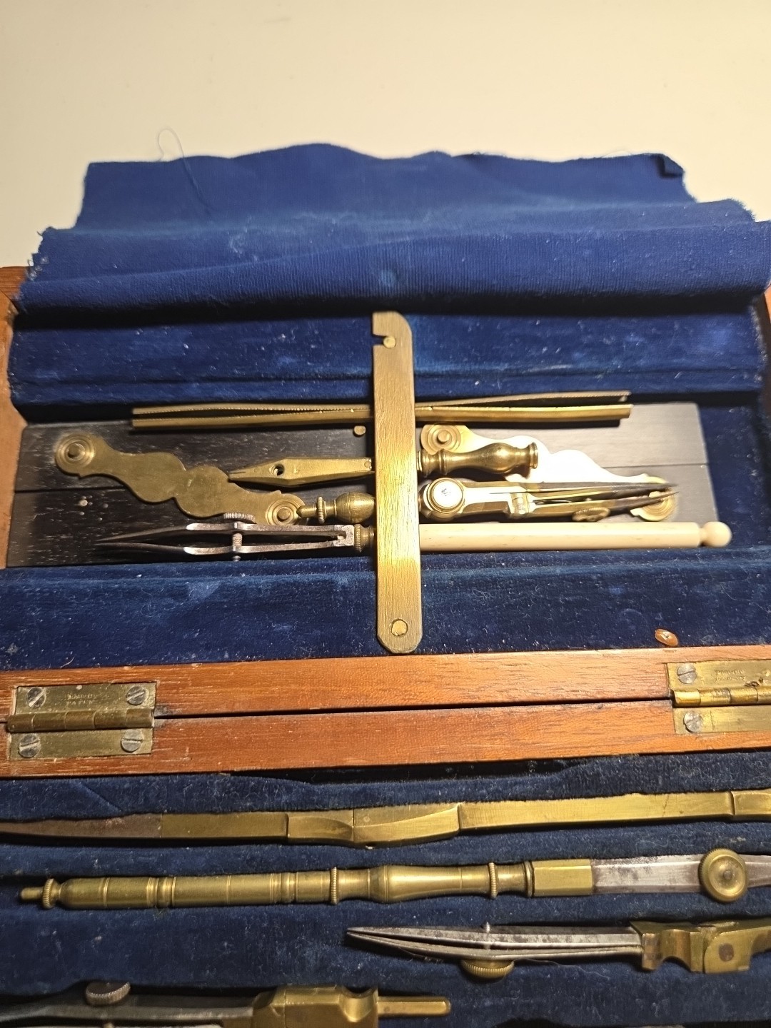 Antique Technical Mathematical Drawing Instruments Set Geometry in Wood Box