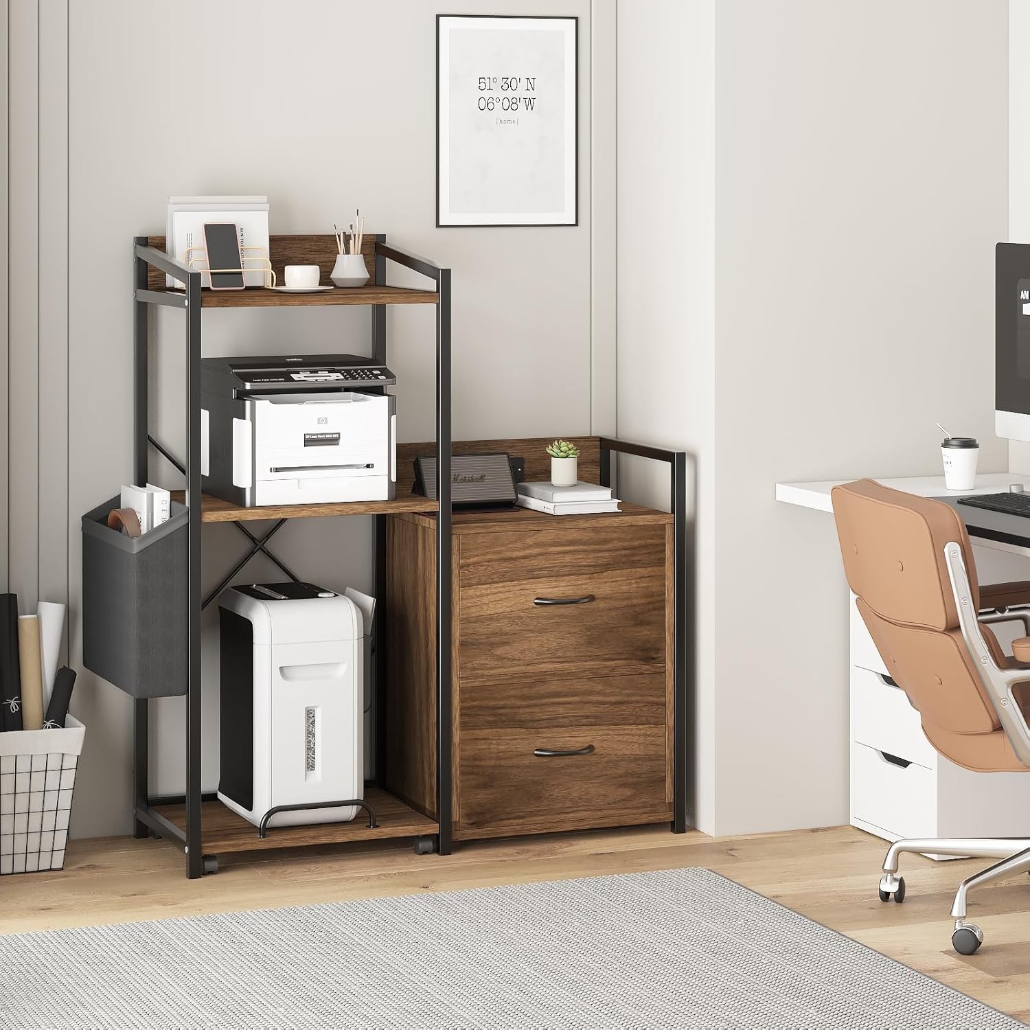 2 Drawer File Cabinet, Filing Cabinet for Letter/a4, Printer Stand with Storage