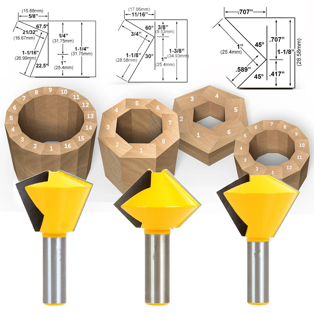 3pcs Bird's Mouth Router Bit Set - 1/2" Shank Woodworking Milling Cutter