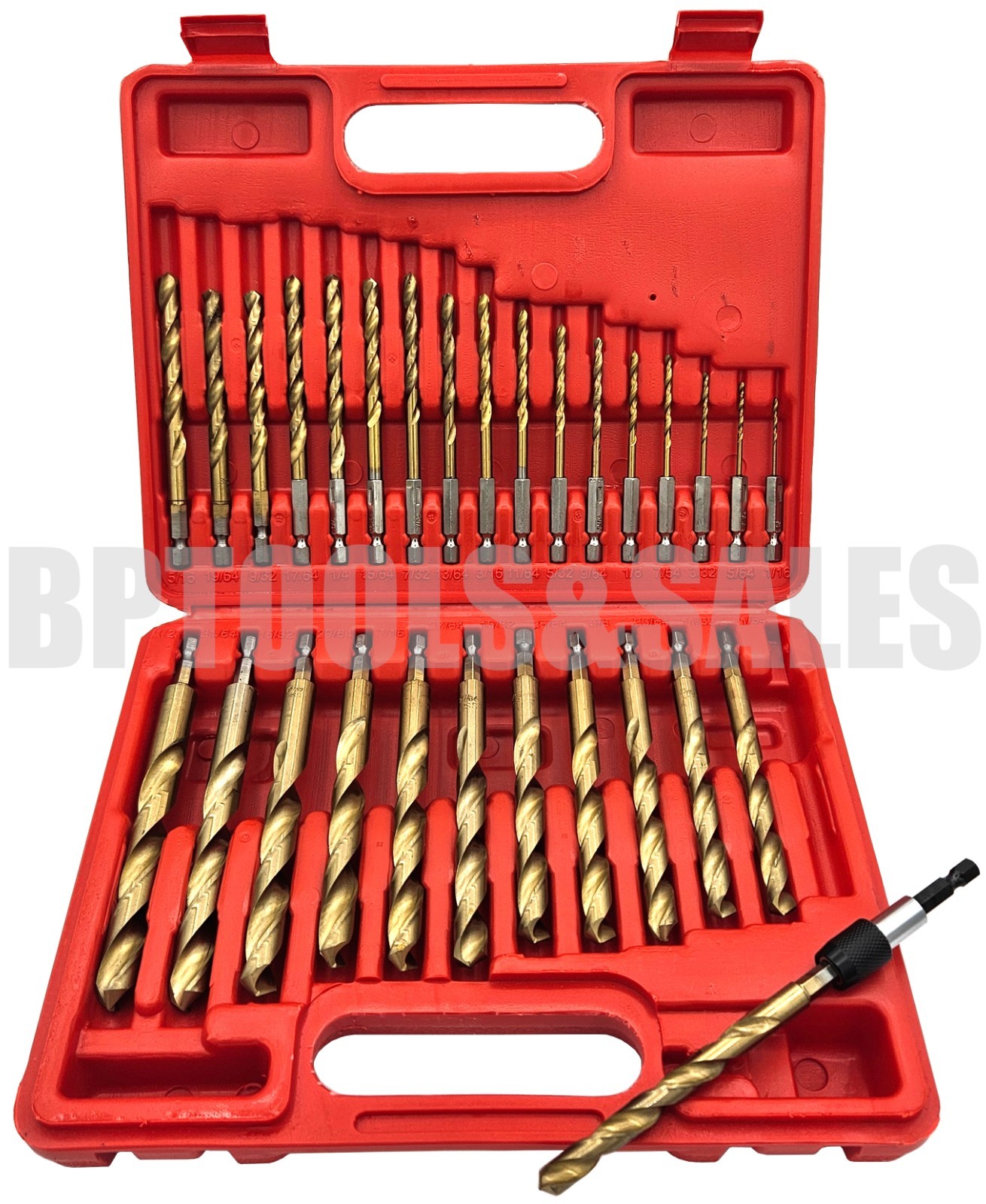30pc HSS Titanium Coated Drill Bit Set Quick-Change 1/4" Hex Shank with Case