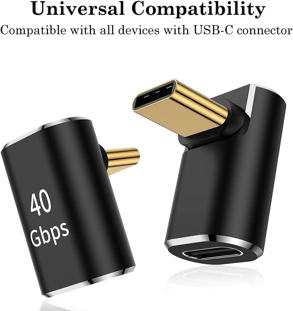 USB C 90 Degree Adapter, Right Angle L Shape USB Type C Male to Female (2 Pack)