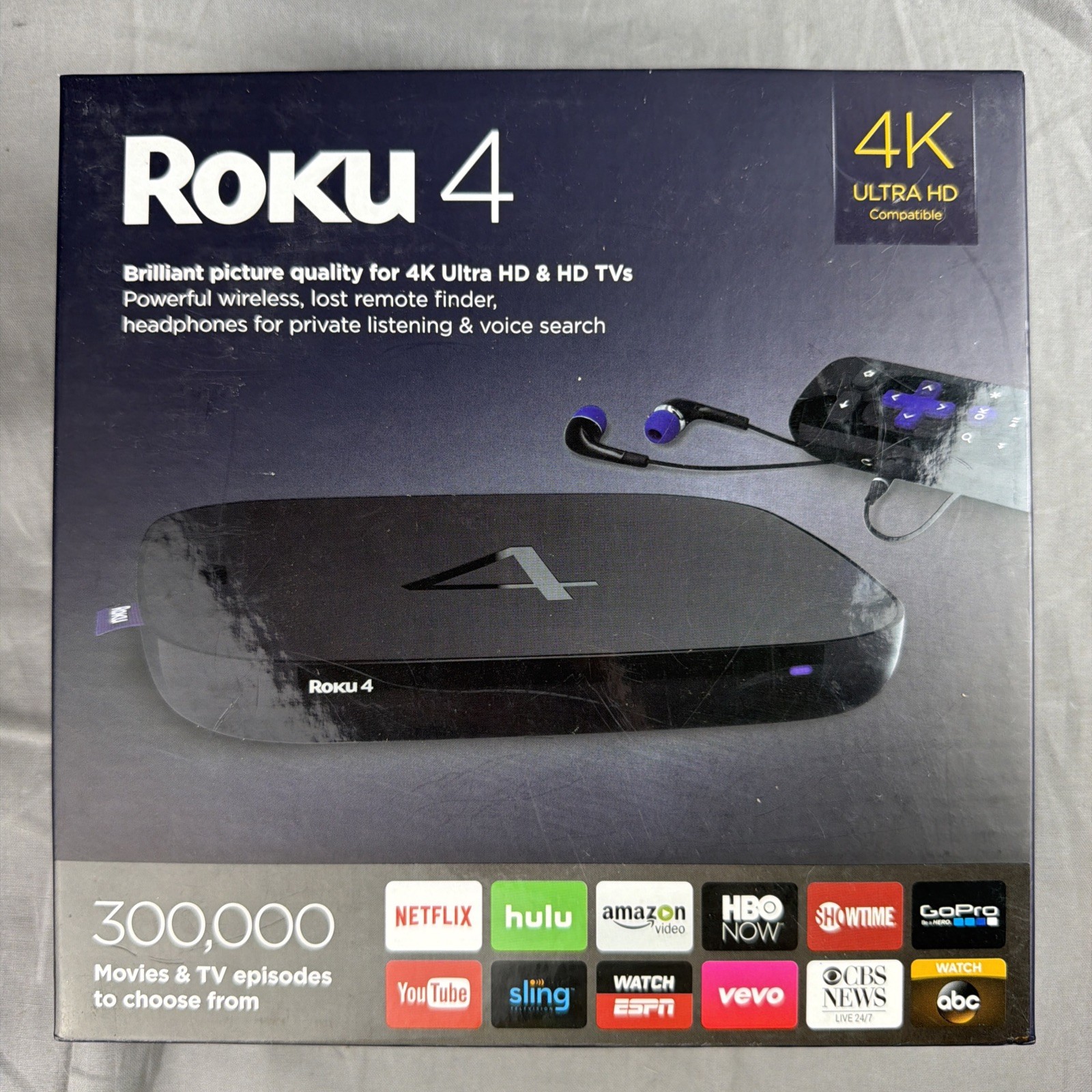 Roku 4 UHD Streaming Media Player 4K Ultra HD, 4400R NO Remote