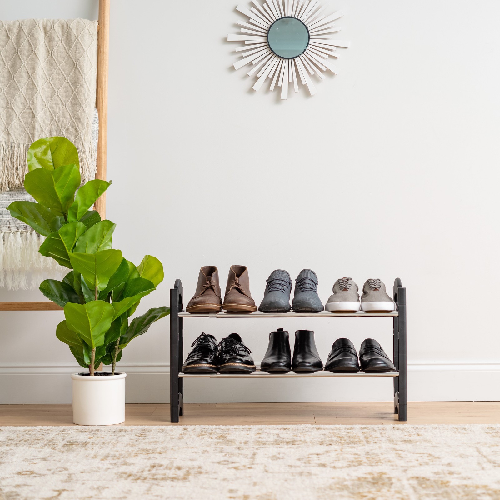 2 Tier Extendable & Stackable Freestanding Metal Shoe Racks Entryway