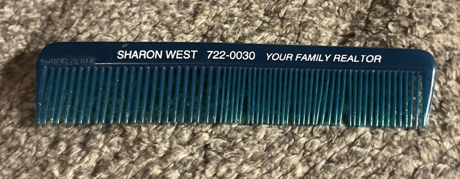 Vtg Comb USA Turquoise Your Family  Realtor  Advertisement Unbreakable 4 3/4"