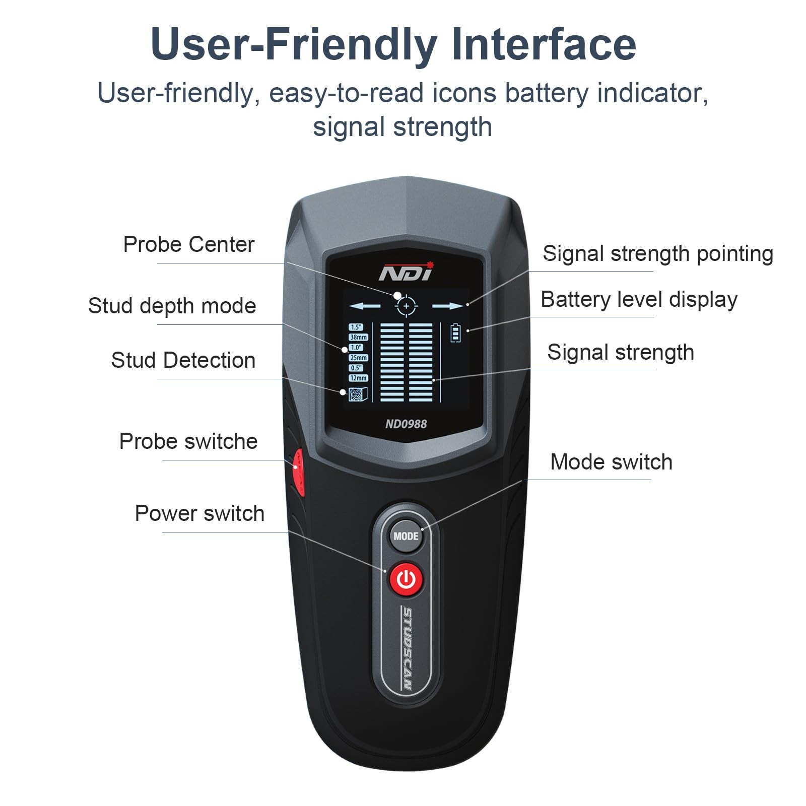 NDI ND0988 Stud Detector Precise Wall Scanner for Wood Detection with Multiple