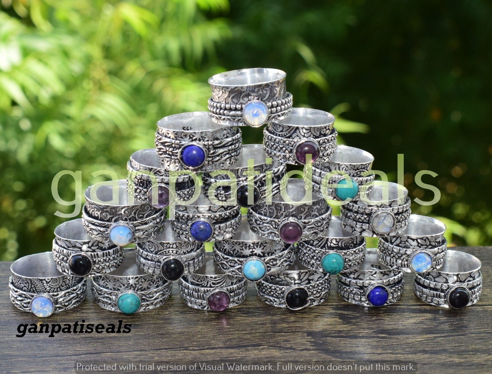 20pc BULK LOT Larimar & Multi Gemstone 925 Silver Plated Meditation Spinner Ring