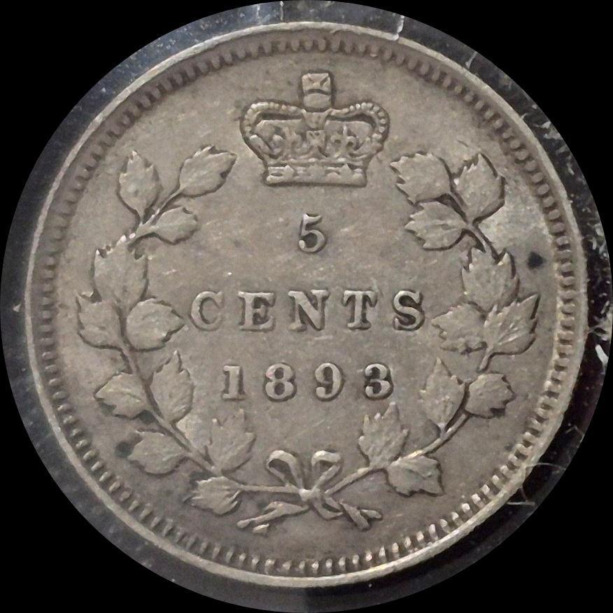 Canada 1893, 5 cents, old silver world coin HIGH GRADE #0111x