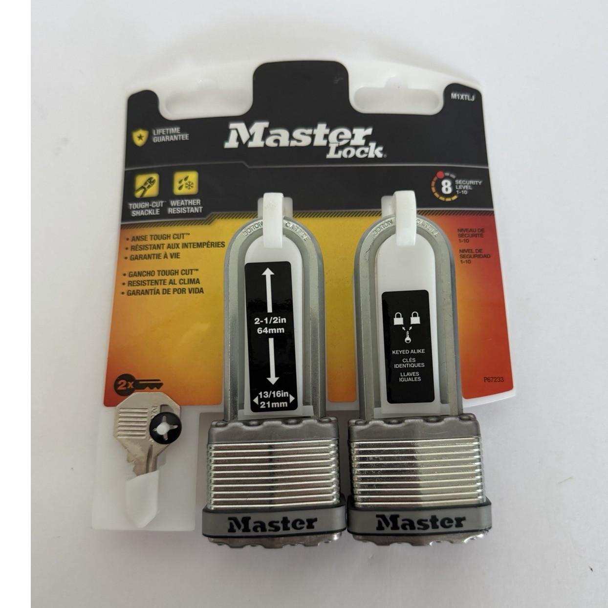 Master Lock M1XTLJ 2-Pack Keyed Alike Tough-Cut Outdoor Padlocks 2-1/2 in