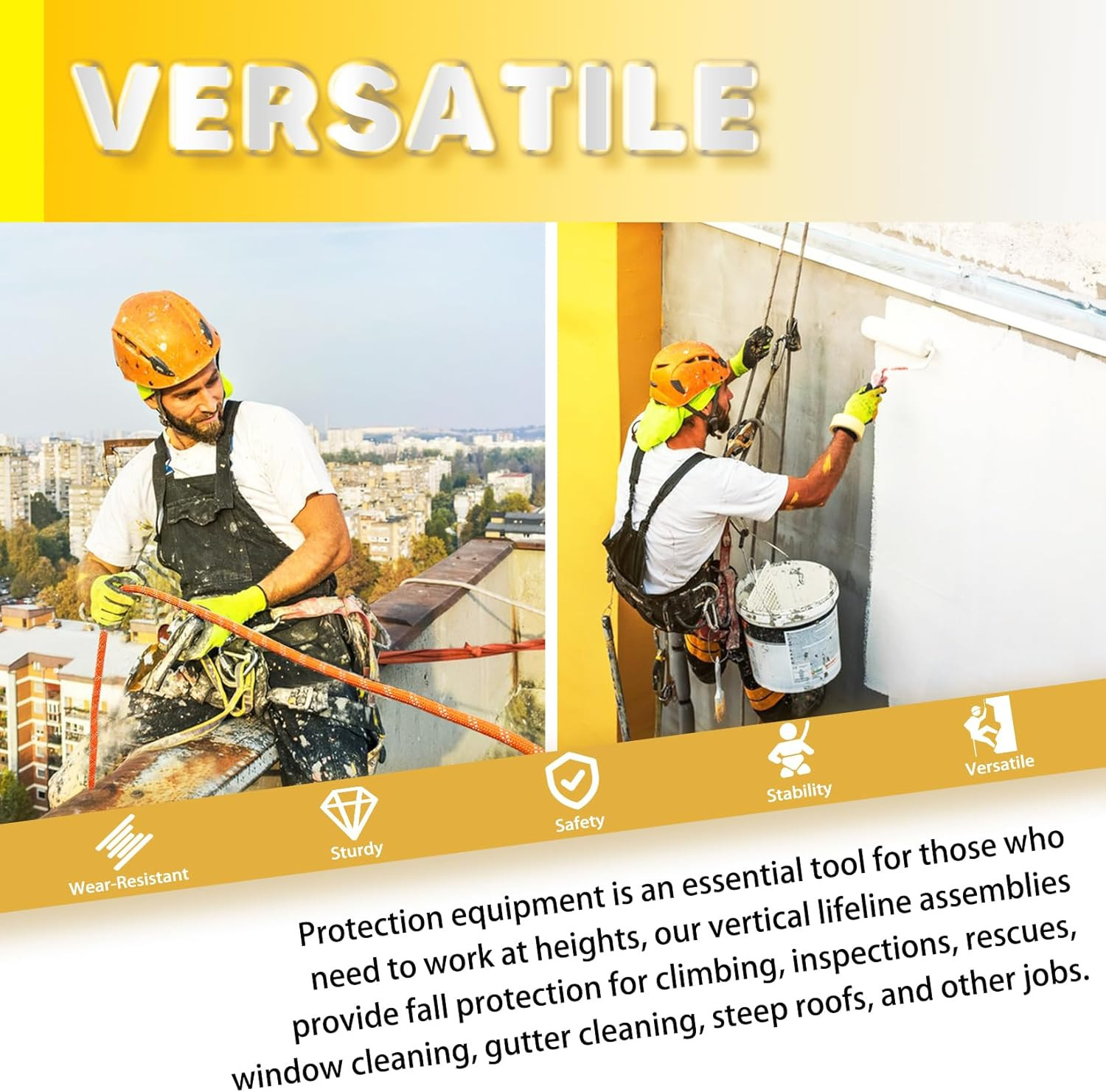 Fall Protection Safety Rope 50FT Heavy Duty Vertical Roofing Ropes