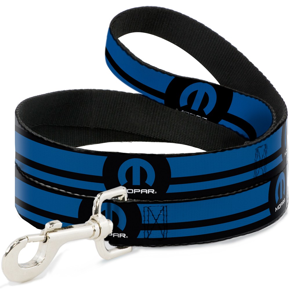 Dog Leash MOPAR Logo/Stripe Black/Blue NARROW 0.5"