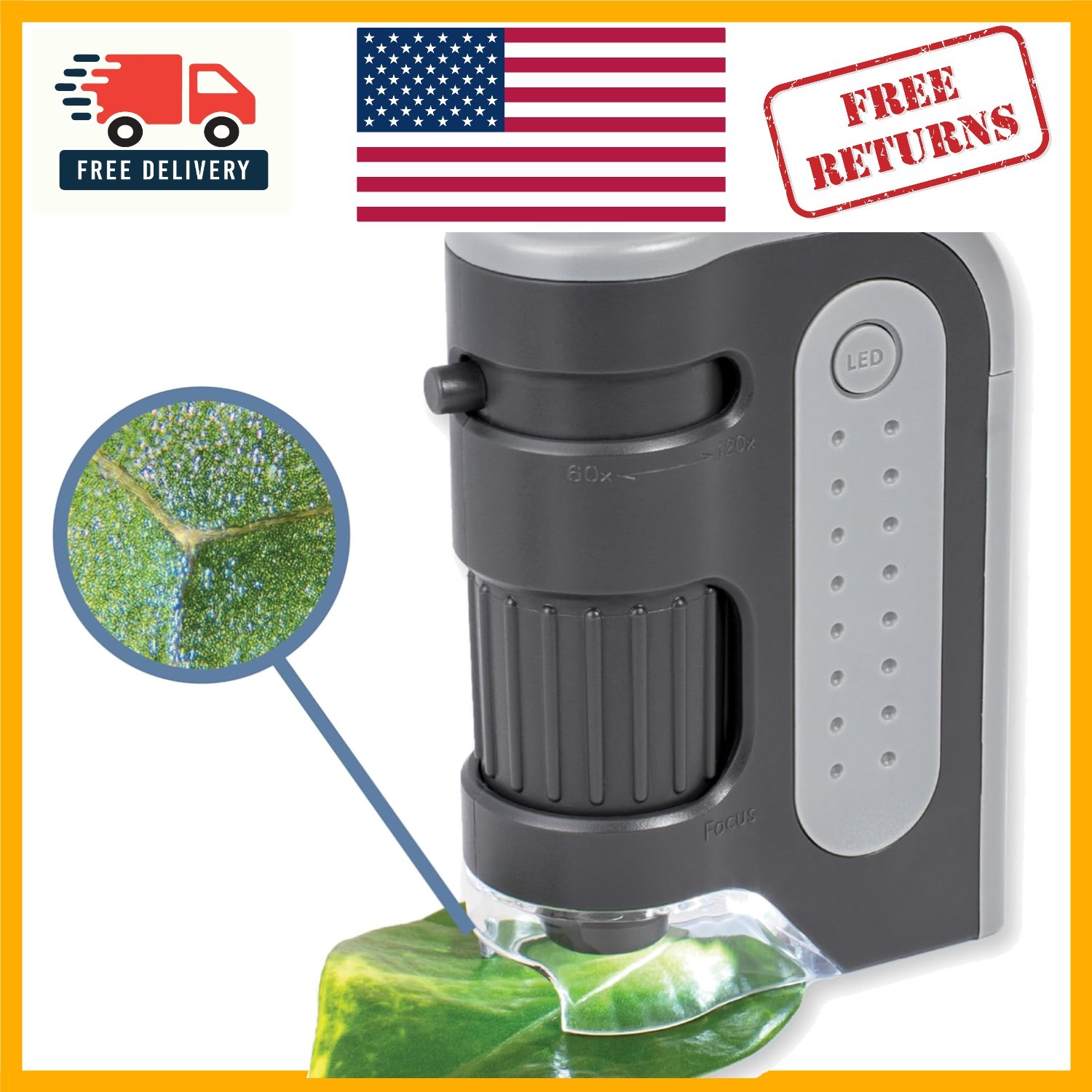 Lightweight MicroBrite Plus 60x-120x Pocket Microscope - Ideal for Science Labs