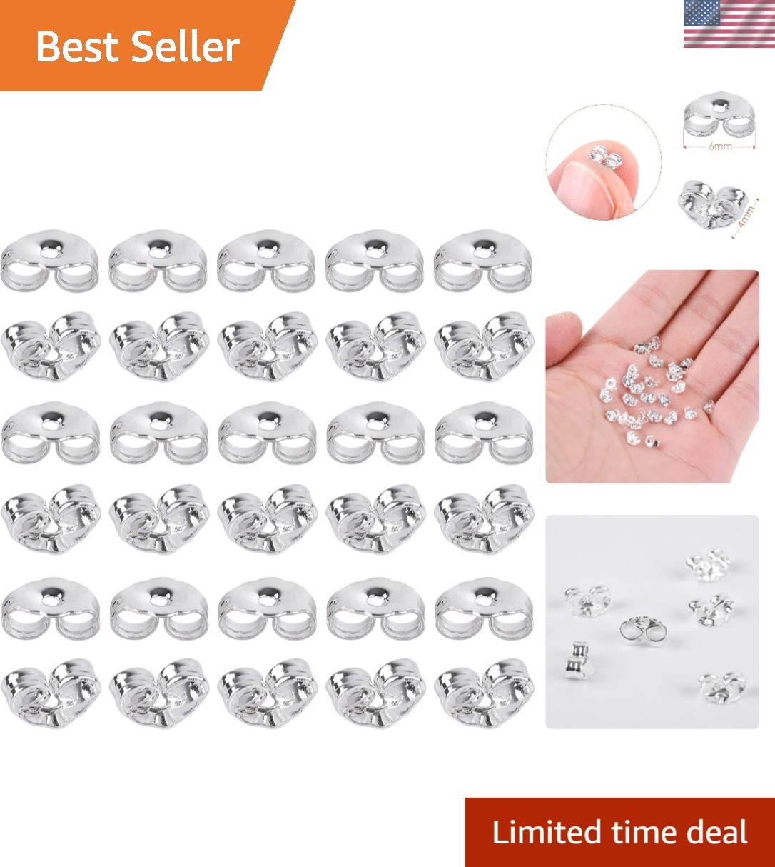 30pcs 925 Sterling Silver Earring Backs - Secure, Lightweight & Hypoallergenic