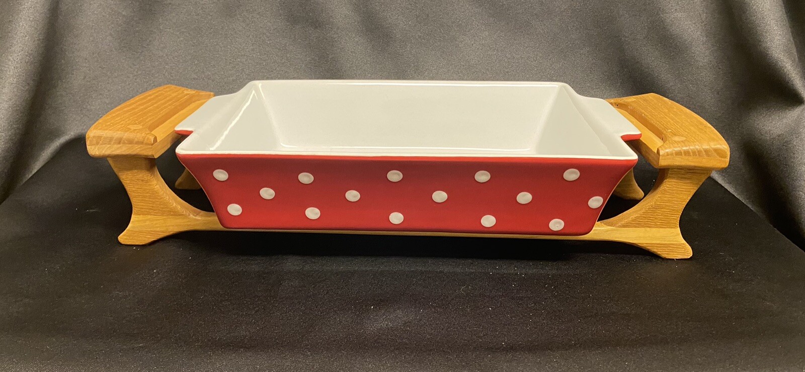 Vintage MCM Solid Wood Baking Pan Casserole Dish Stand Collapsible for Storage