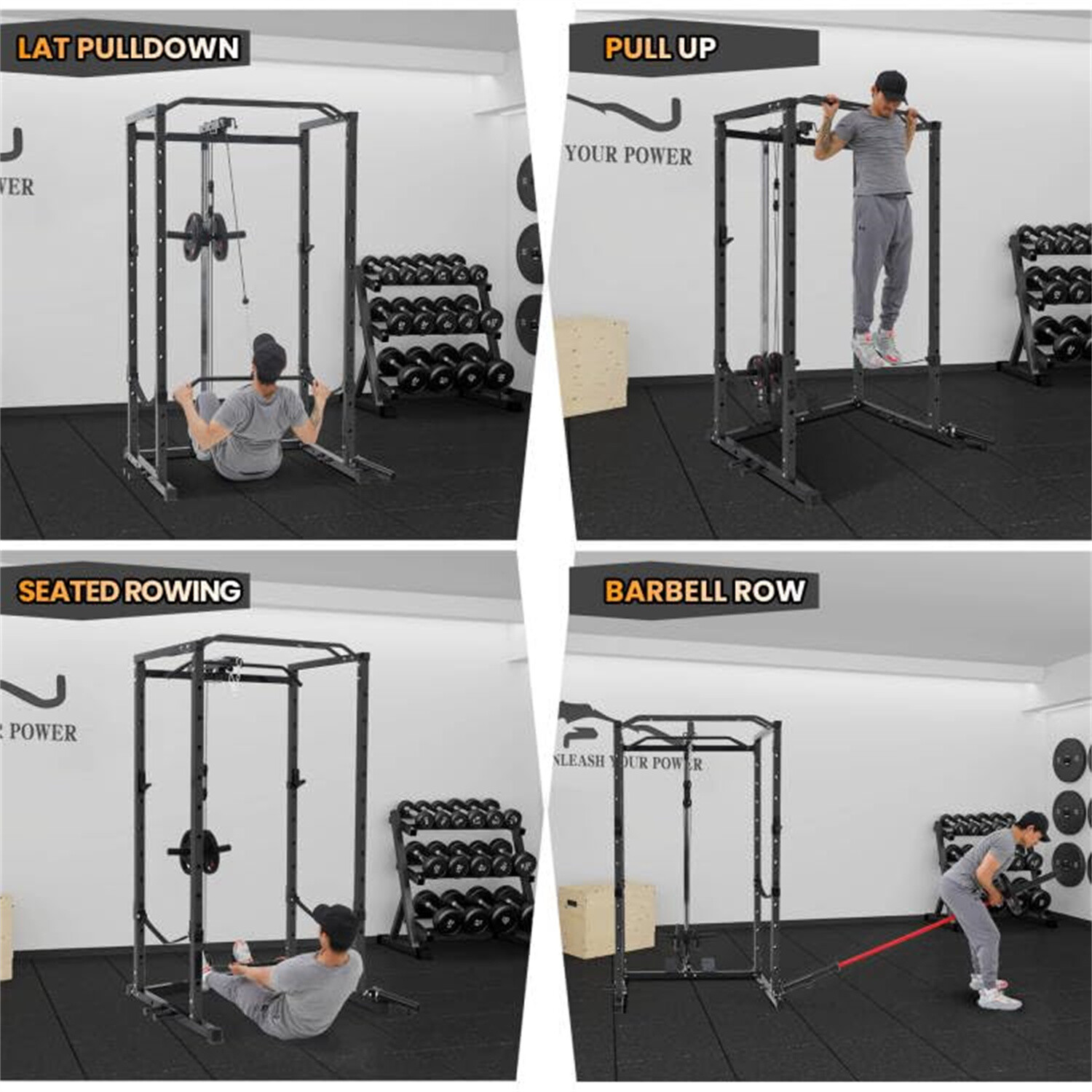 1600LBS Power Cage Multi-Functional Power Rack W/Cable Pulley System and J-Hooks