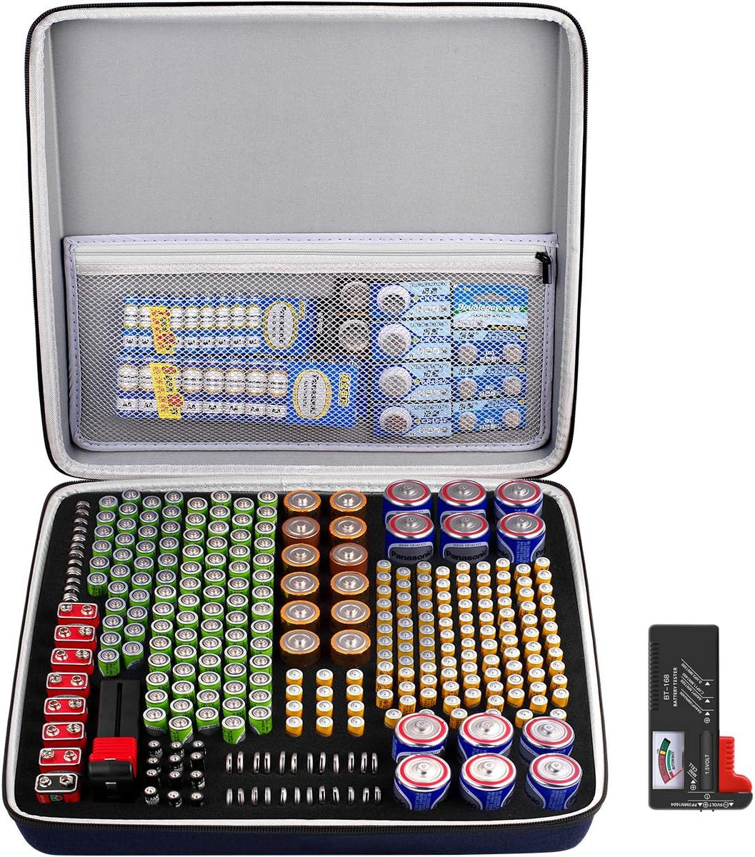 Extra Large Battery Organizer Holds 300+ Batteries with Tester